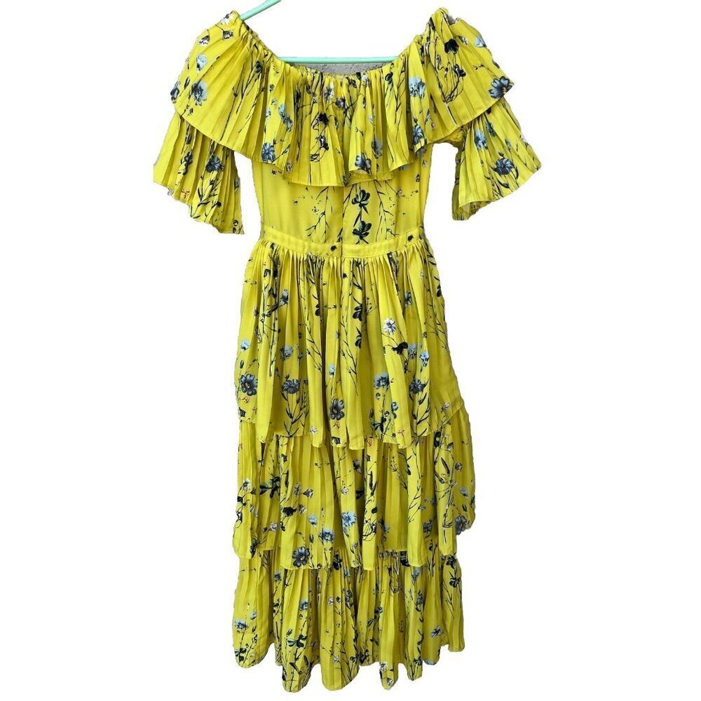 Few moda Women's Yellow Floral Off the Shoulder Pleated Maxi Dress Size S NWOT - Picture 16 of 16